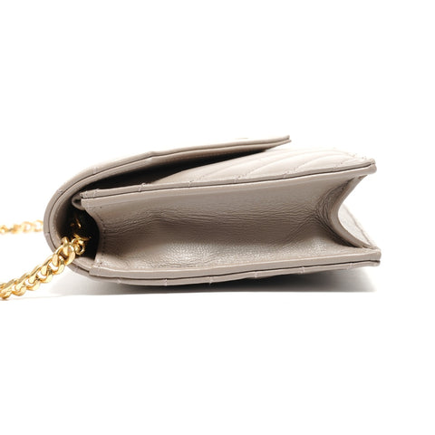 YVES SAINT LAURENT Cassandra Leather V-Stitch Chain Wallet Shoulder Bag gray WS27415