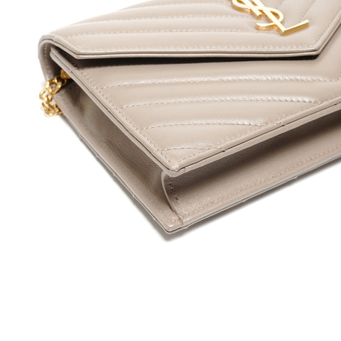 YVES SAINT LAURENT Cassandra Leather V-Stitch Chain Wallet Shoulder Bag gray WS27415