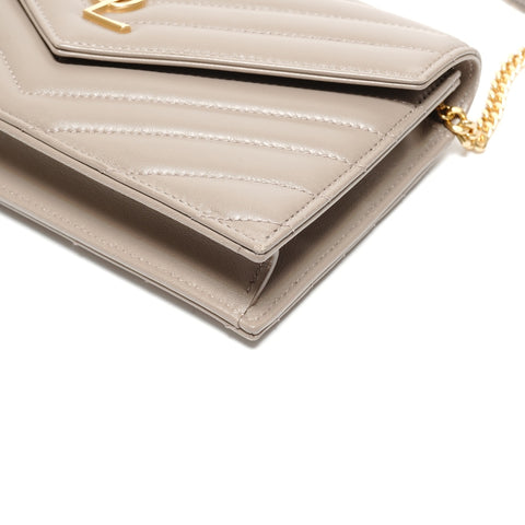 YVES SAINT LAURENT Cassandra Leather V-Stitch Chain Wallet Shoulder Bag gray WS27415