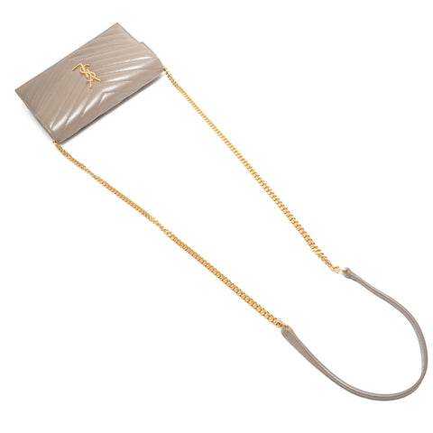 YVES SAINT LAURENT Cassandra Leather V-Stitch Chain Wallet Shoulder Bag gray WS27415