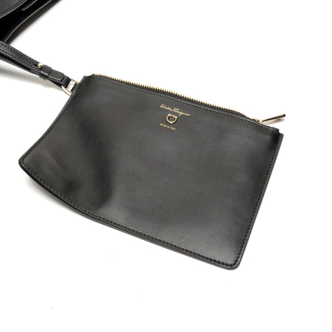 Salvatore Ferragamo Gancini Leather Shoulder Pouch Shoulder Bag black WS27417