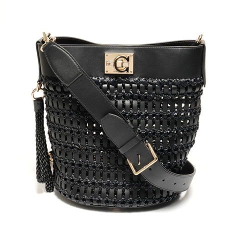 Salvatore Ferragamo Gancini Leather Shoulder Pouch Shoulder Bag black WS27417