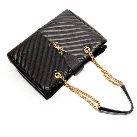 YVES SAINT LAURENT YSL logo V-stitch Chainshoulder Shoulder Bag black WS27424