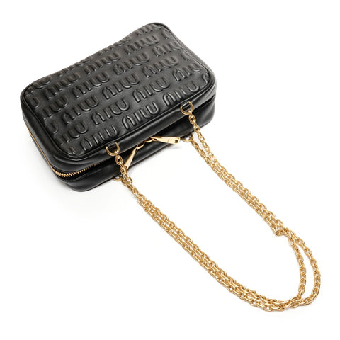 Miu Miu Embossed logo leather Shoulder Bag black WS27430
