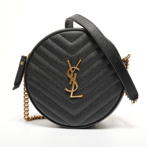 YVES SAINT LAURENT YSL Logo V Stitch Chain Shoulder Vinyl Shoulder Bag black WS27432