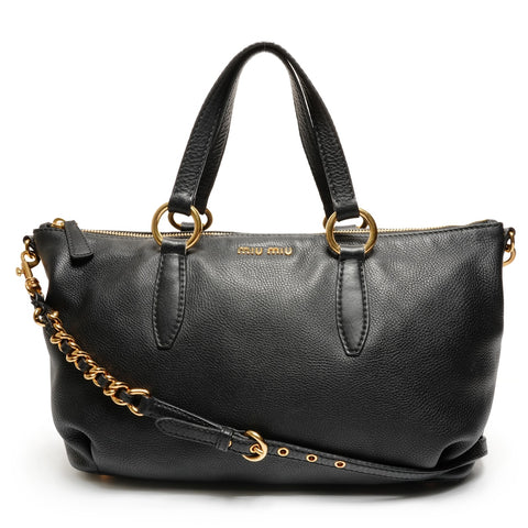 Miu Miu Leather Vitello Carib 2WAY Shoulder Bag black WS27437