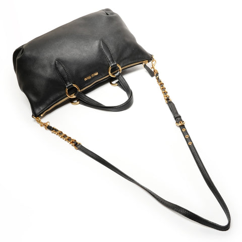 Miu Miu Leather Vitello Carib 2WAY Shoulder Bag black WS27437