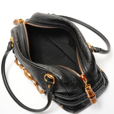 GUCCI Guccissima Horsebit Bamboo Shoulder Bag black WS27439