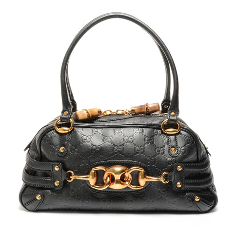GUCCI Guccissima Horsebit Bamboo Shoulder Bag black WS27439