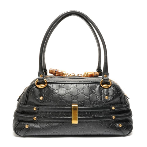 GUCCI Guccissima Horsebit Bamboo Shoulder Bag black WS27439