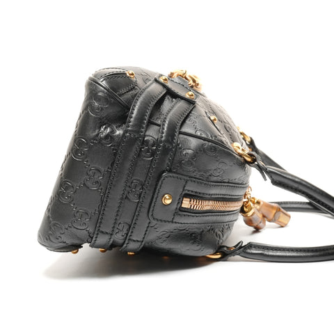 GUCCI Guccissima Horsebit Bamboo Shoulder Bag black WS27439