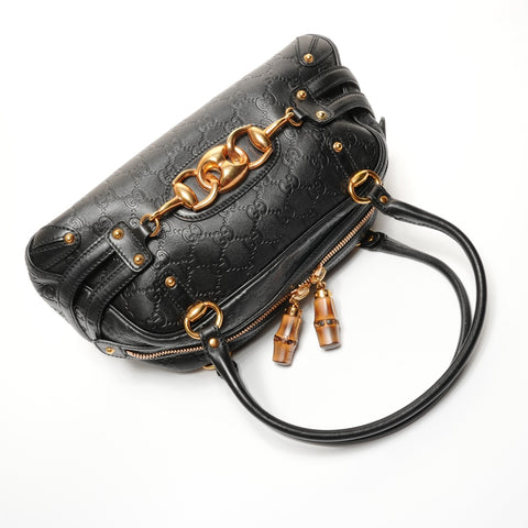 GUCCI Guccissima Horsebit Bamboo Shoulder Bag black WS27439