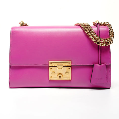 GUCCI Padlock Leather Chain Shoulder Bag pink WS27443