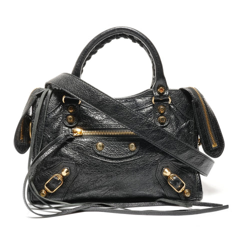 BALENCIAGA Leather Mini City 2way Shoulder Bag black WS27444