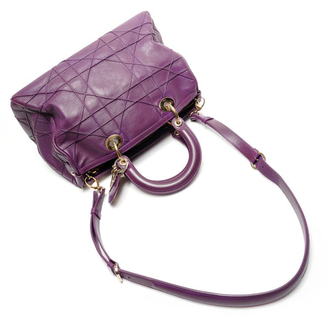Christian Dior Granville Cannage Leather 2WAY Shoulder Bag purple WS27449