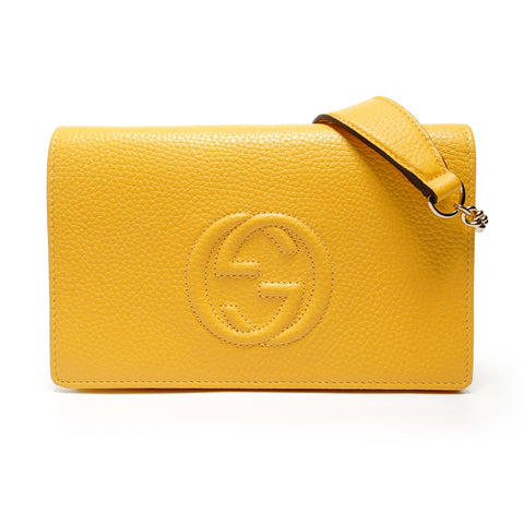 GUCCI Soho G-Stitch Chain Wallet Shoulder Bag yellow WS27461