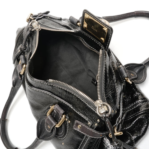 Chloe Leather Paddington enamel Handbag black WS27464