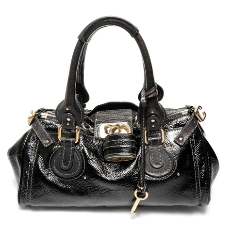 Chloe Leather Paddington enamel Handbag black WS27464
