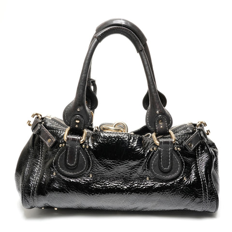 Chloe Leather Paddington enamel Handbag black WS27464