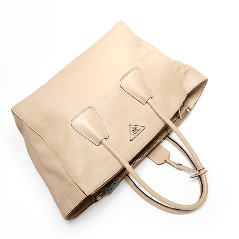 PRADA Leather 2way Tote Bag beige WS27472