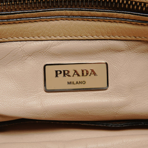 PRADA Leather 2way Tote Bag beige WS27472