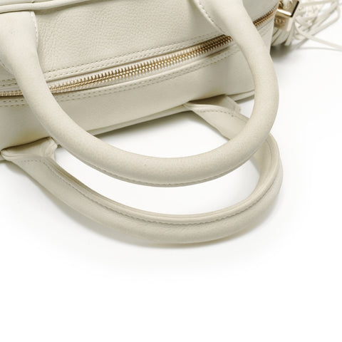 CHANEL Soft Caviar COCO Mark Fringe Boston Bag Handbag white WS27473