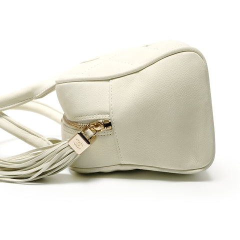 CHANEL Soft Caviar COCO Mark Fringe Boston Bag Handbag white WS27473