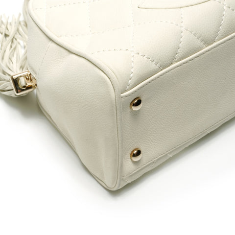 CHANEL Soft Caviar COCO Mark Fringe Boston Bag Handbag white WS27473