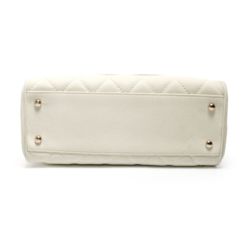 CHANEL Soft Caviar COCO Mark Fringe Boston Bag Handbag white WS27473