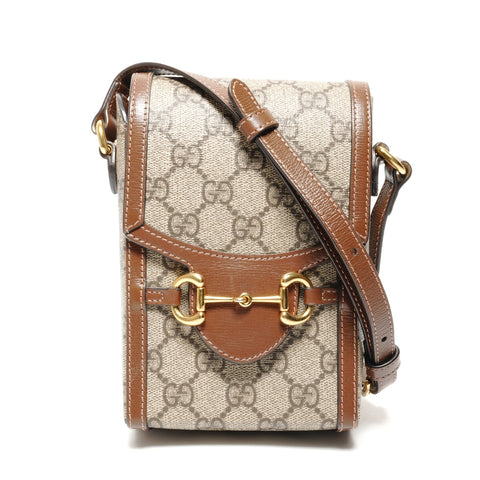 GUCCI GG Supreme Horsebit Shoulder Bag beige WS27478