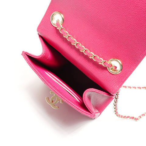 CHANEL Caviar Skin Phone Holder Shoulder Bag pink WS27481