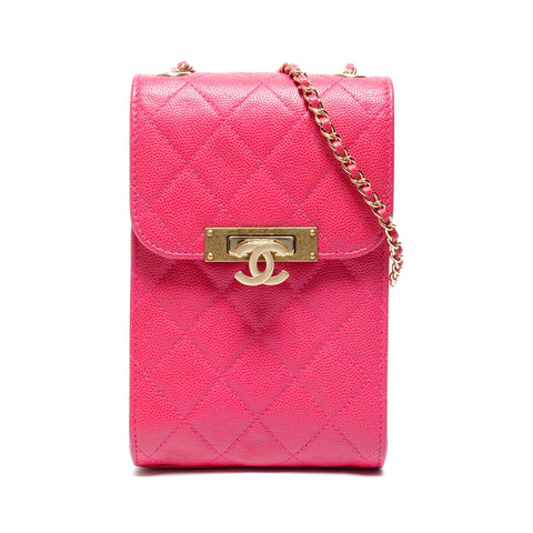 CHANEL Caviar Skin Phone Holder Shoulder Bag pink WS27481