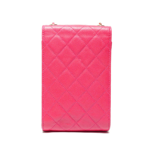 CHANEL Caviar Skin Phone Holder Shoulder Bag pink WS27481