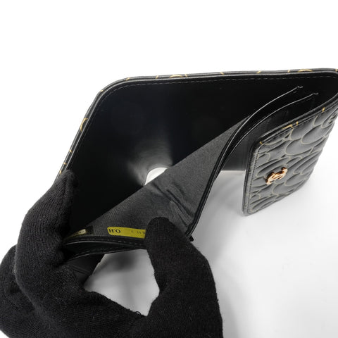 CHANEL 2015 Camellia Leather Compact Tri-fold wallet black WS27485