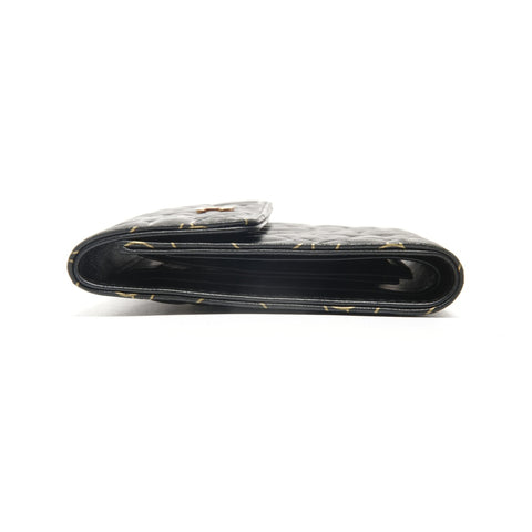 CHANEL 2015 Camellia Leather Compact Tri-fold wallet black WS27485