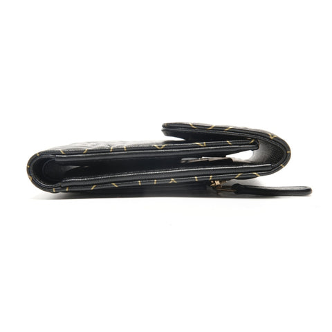 CHANEL 2015 Camellia Leather Compact Tri-fold wallet black WS27485