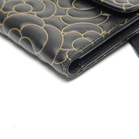 CHANEL 2015 Camellia Leather Compact Tri-fold wallet black WS27485