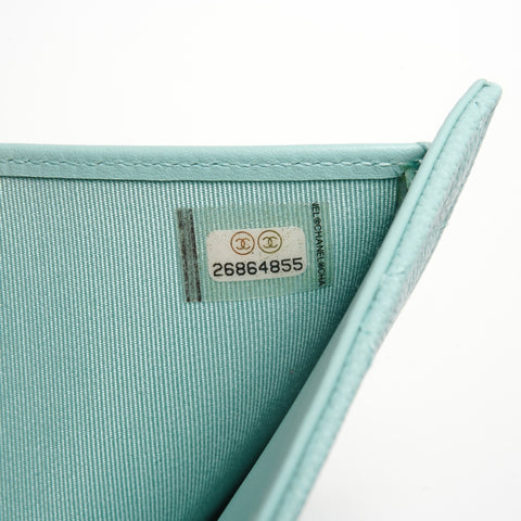 CHANEL 2018 Caviar Skin Matelasse Compact Wallet Tri-fold wallet blue WS27488