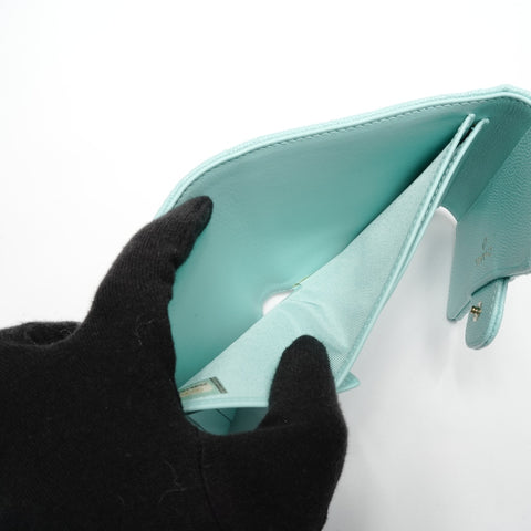 CHANEL 2018 Caviar Skin Matelasse Compact Wallet Tri-fold wallet blue WS27488