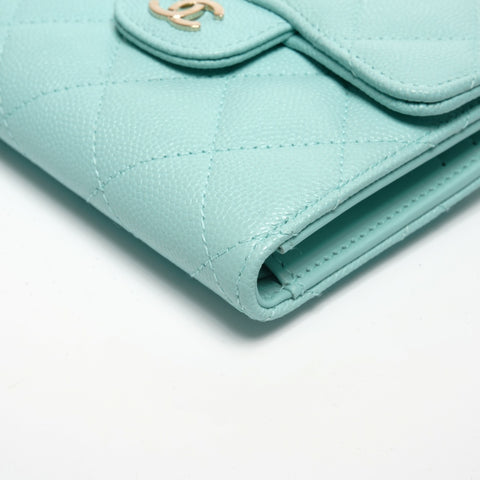 CHANEL 2018 Caviar Skin Matelasse Compact Wallet Tri-fold wallet blue WS27488