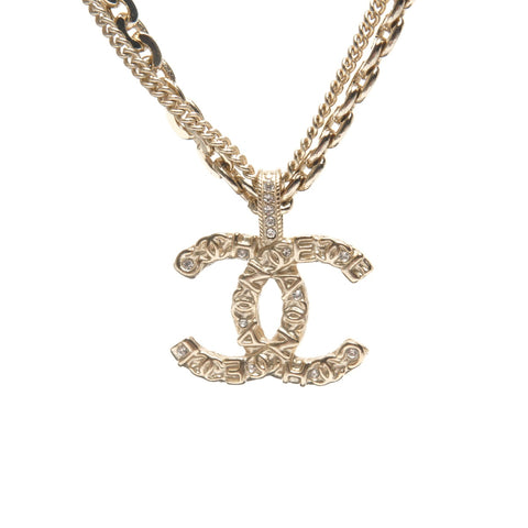 CHANEL COCO Mark 2-Row Rhinestone A21P Necklace gold WS27492