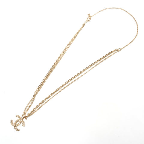 CHANEL COCO Mark 2-Row Rhinestone A21P Necklace gold WS27492