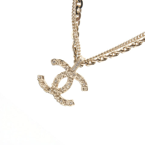 CHANEL COCO Mark 2-Row Rhinestone A21P Necklace gold WS27492