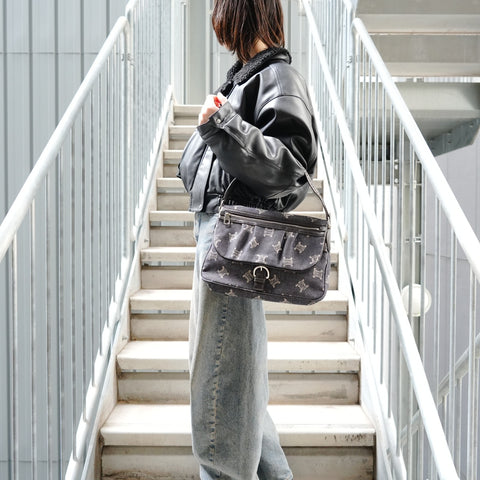 CELINE Macadam denim Shoulder Bag Navy WS27495