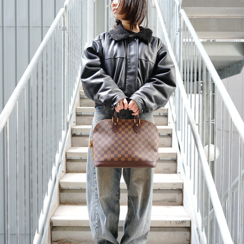 LOUIS VUITTON Damier Alma PM 2006 Handbag Brown WS27496
