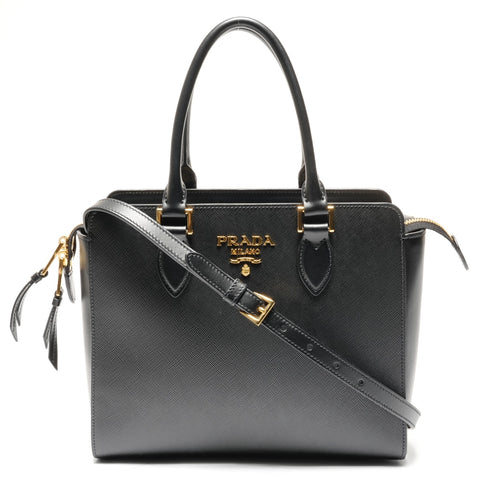 PRADA Saffiano Galleria 2-way 1BA113 Handbag black WS27498