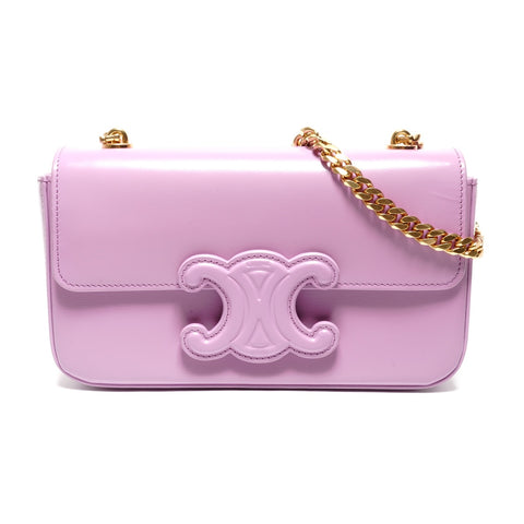CELINE Triomphe Chain Shoulder Bag, Shiny Calfskin Shoulder Bag pink WS27500