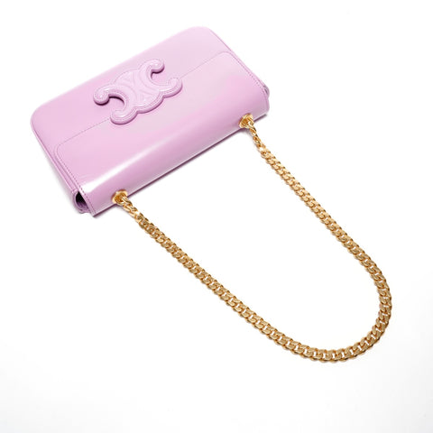CELINE Triomphe Chain Shoulder Bag, Shiny Calfskin Shoulder Bag pink WS27500