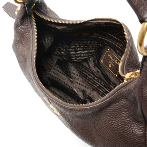 PRADA leather logo Shoulder Bag Brown WS27501