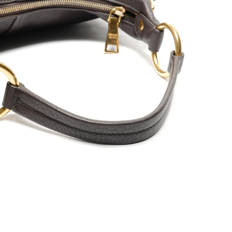 PRADA leather logo Shoulder Bag Brown WS27501